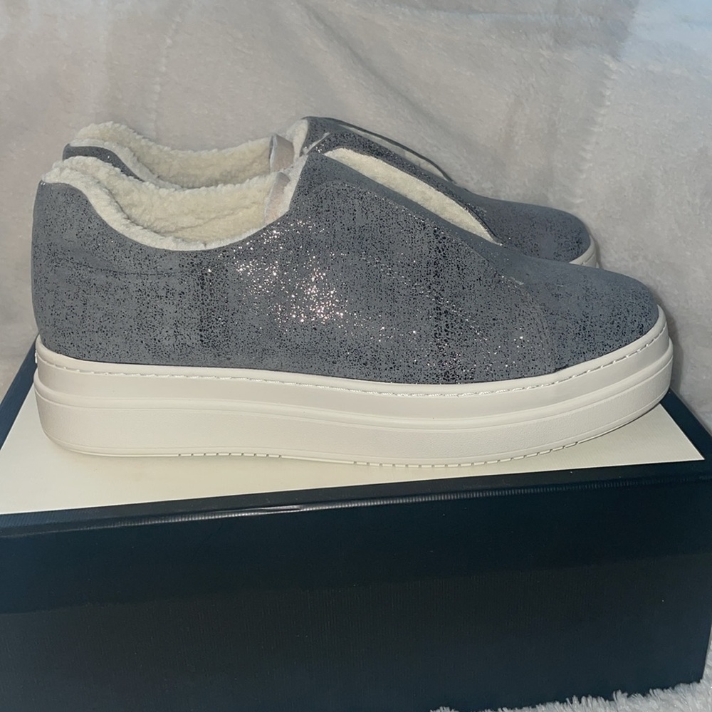 NWT J/SLIDES NADA Pewter Metallic Leather Sneaker - Picture 9 of 15